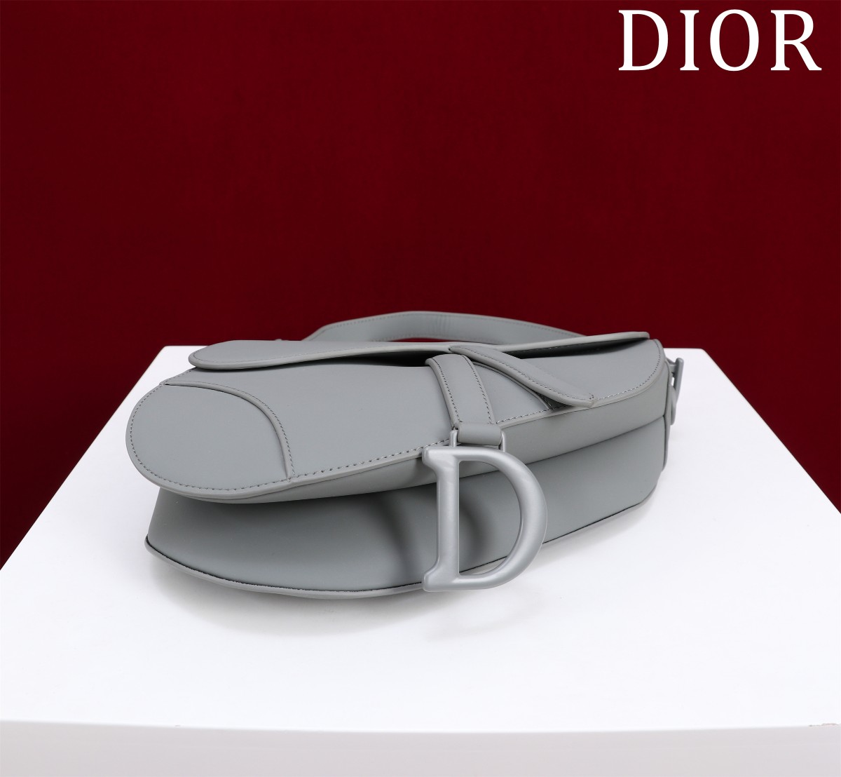 Saddle Bag with Strap Gray Ultramatte Calfskin